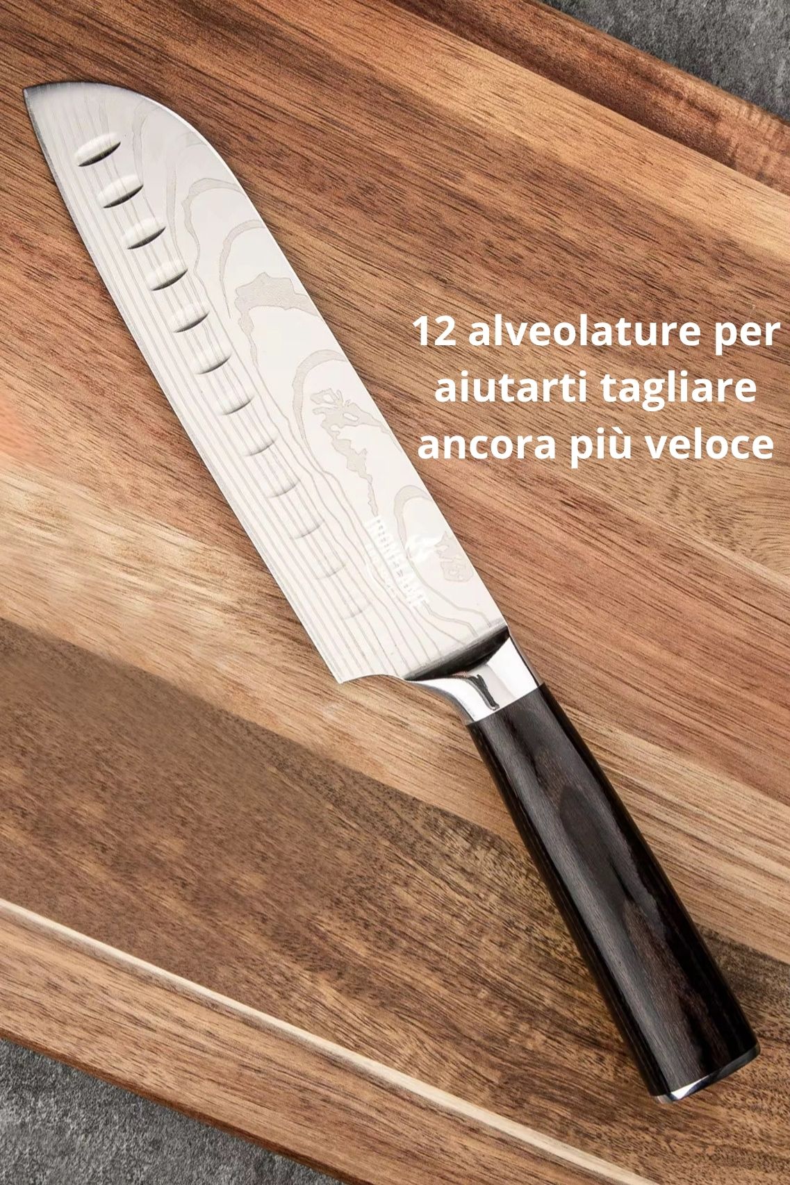 Coltello Santoku Premium – Lama da 18 cm, Manico in Legno, Qualità Chef