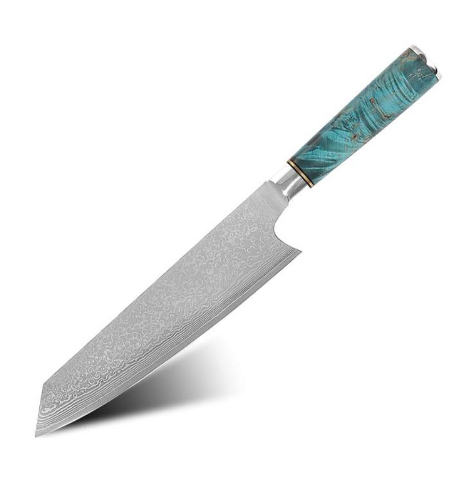 Coltello da Cucina Damascus con Manico in Resina Azzurra