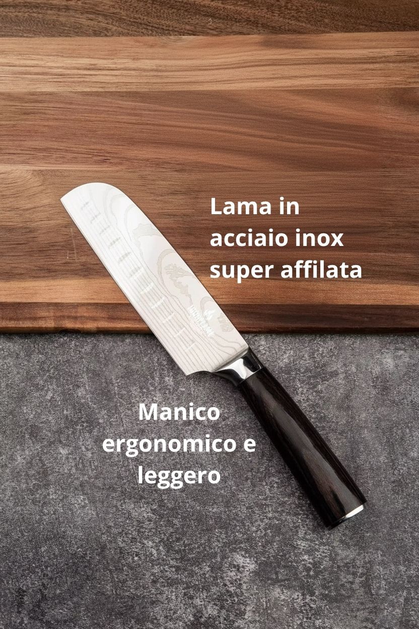 Coltello Santoku Premium – Lama da 18 cm, Manico in Legno, Qualità Chef